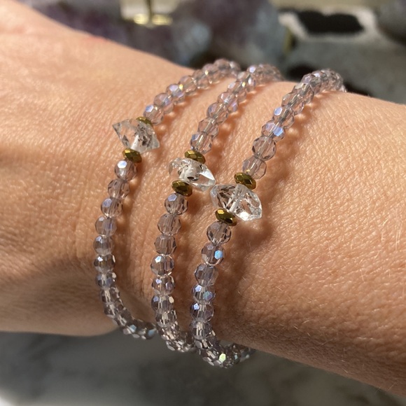 Purple/grey Swarovski crystal with Herkimer diamond bracelet in size 7” - Picture 4 of 5